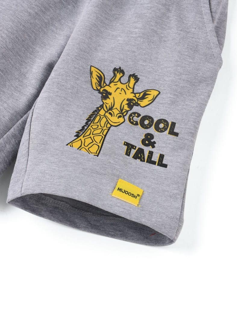 Girls Shorts Cotton French Terry Grey Heather Mélange “Cool and Tall Giraffe” view 2