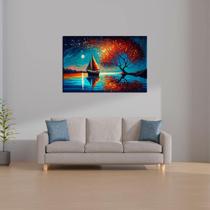 FLOATING LILIES PAINTING 24in X 16in WITH BLACK FRAME