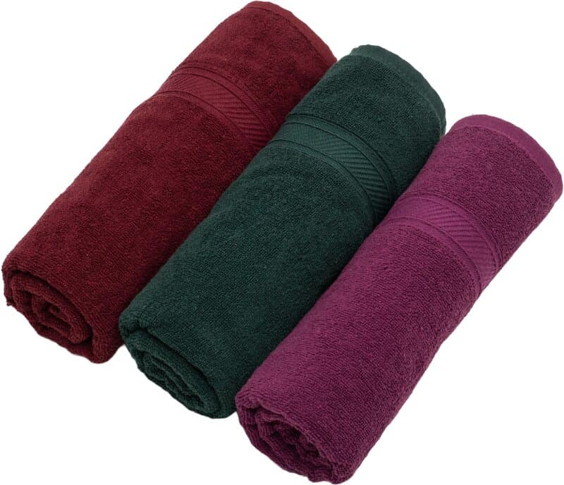 Furnofy Cotton 450 GSM Bath Towel Merun, Olive Green, Magenta (Pack Of 3)
