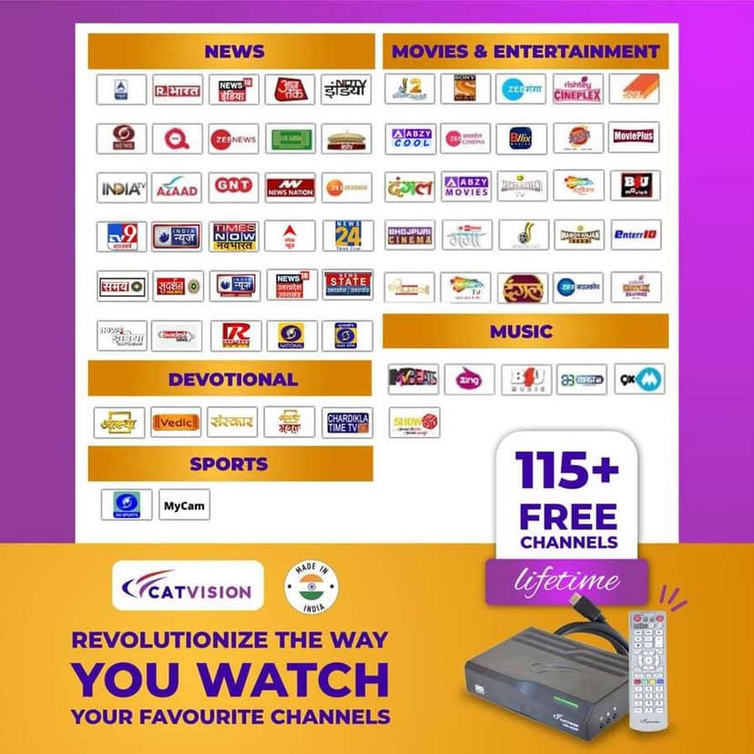 Catvision DD Free Dish DTH MPEG4 HD for 115+ Free TV Channels with | HDMI Cable | Deluxe Remote (pack of 5) view 2