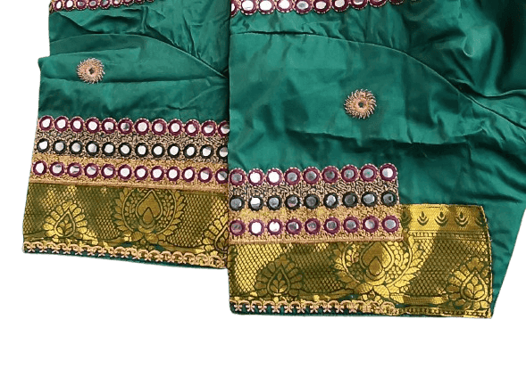 Green blouse with mirror work and embroidery view 2