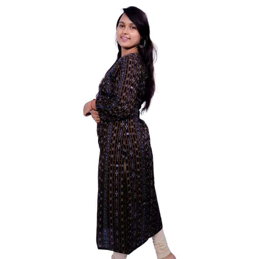 GHL GUENDICHA HAAT Sambalpuri Certified Handloom Women's Pure Cotton Kurta Black view 2