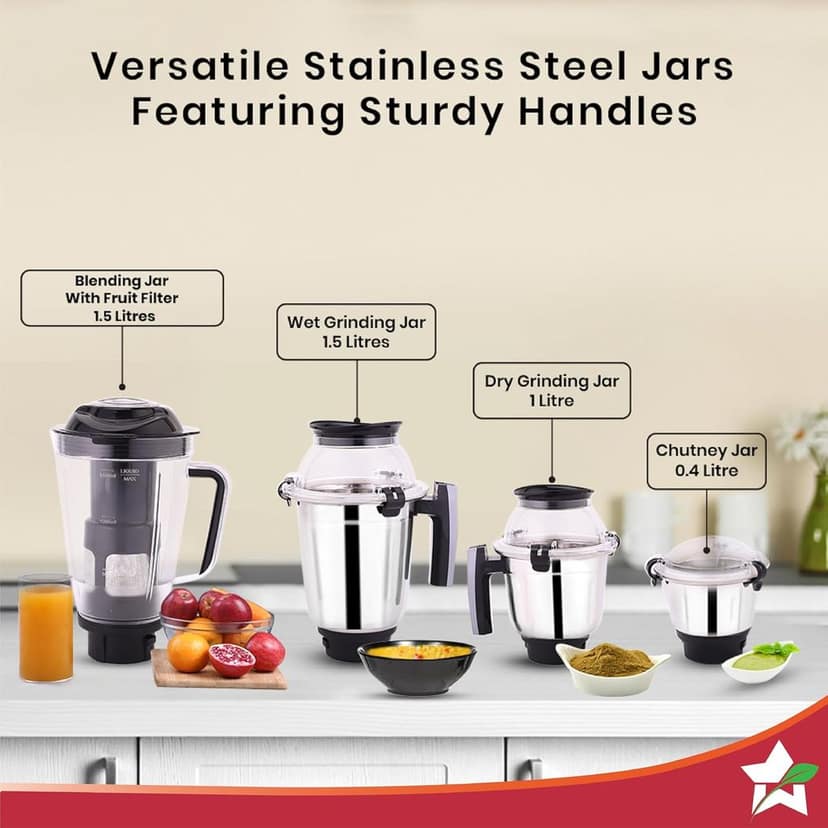 Wonderchef Galaxy Mixer Grinder 4 Stainless Steel Jars 750w view 2
