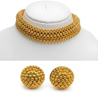 Gold Plated Traditional Beaded Choker Necklace Set with Matching Stud Earrings for Women Ethnic Jewellery Wedding Party Festive Wear