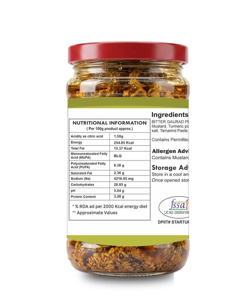 Bitter Guard Pickle, Ready to Use eat, Ingredient, Fresh Aromatic Blend for Indian & Asian Recipes, Smooth Texture, Convenient Jar with Red Lid view 2