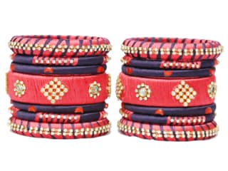BENIWAL COLLECTION Handmade Kundan Silk Thread Bangles Set ,Bangles for Women and Girls ,Pink & Navy Blue (set of 14)