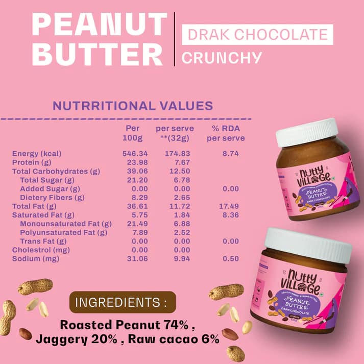 Nutty Village Combo Dark Chocolate Crunchy and Unsweetened Creamy Peanut Butter 325 g Each view 2
