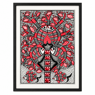 Handmade Acrylic Painting - Framed 'Tree of Fish' Wall Art for Home Decor and Gifting
