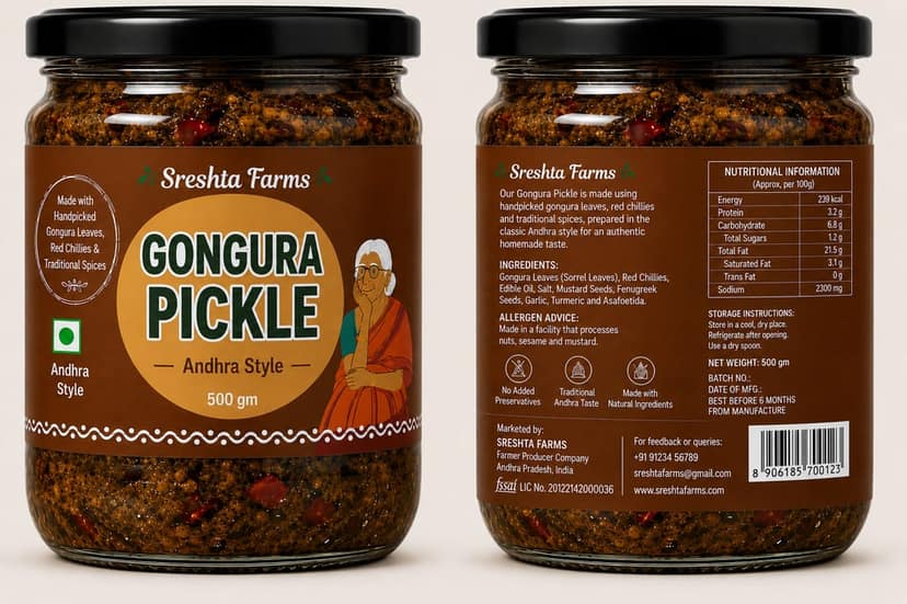Sreshta Farms Gongura Pickle - 500gm view 2