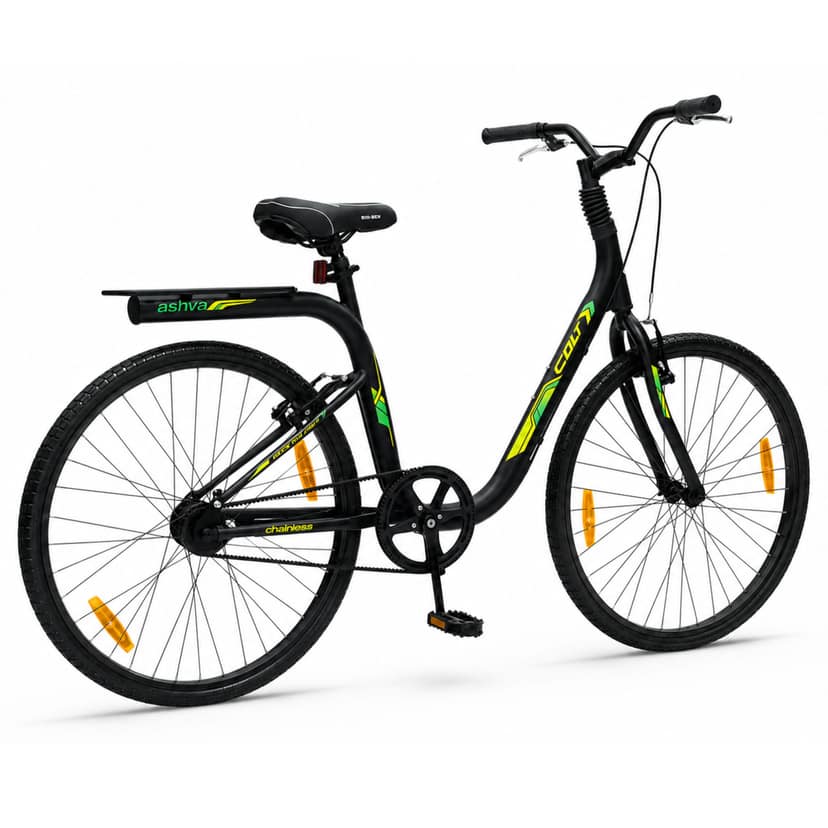 Steed Ashva Colt Single Speed Belt Drive Urban Cycle - Zero Lubrication 26" No Puncture Tyre (Black & Green) view 2