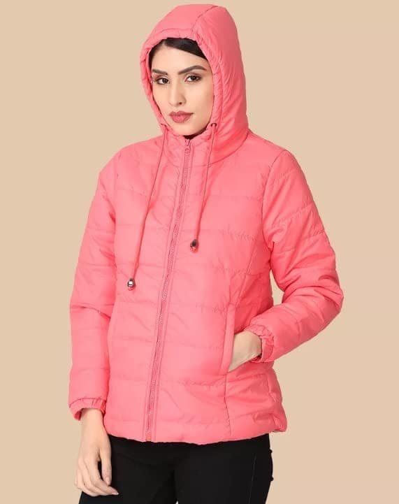 ATTIRIS Women's Polyester Solid Quilted Casual Wear Full Sleeve Bomber Hooded Jacket view 2