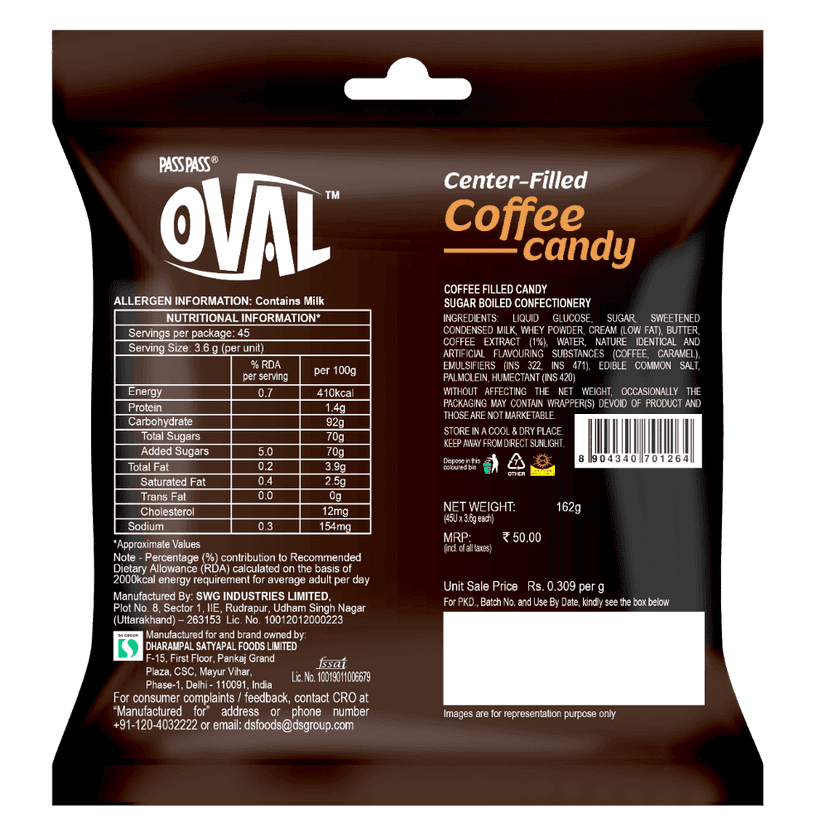 Pass Pass Oval Candy Pouch || Coffee Candy || 45 Pieces ||173.25 Grams view 2
