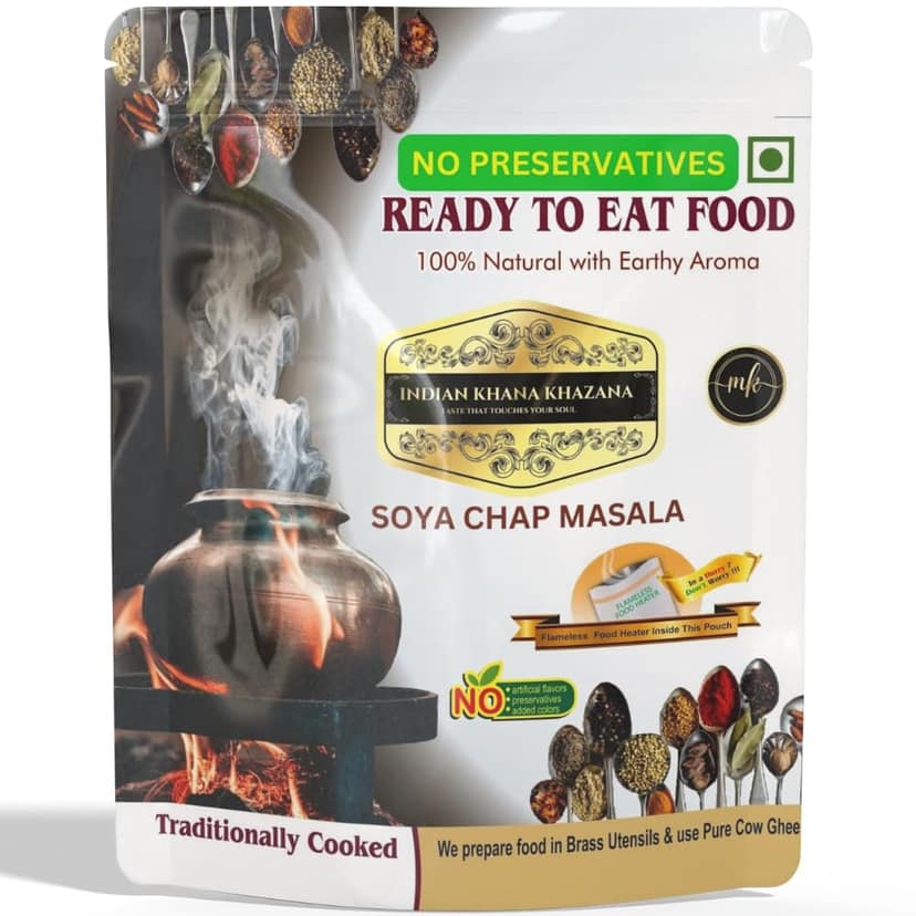 INDIAN KHANA KHAZANA Ready to eat Soya Chap Masala | No Added Preservative and Colours ( Soya )Serve Hot Anytime Anywhere with our Flameless Food Heater inside the Pack | Indian Tasty Flavour Ready to Eat Food Soya Chap Masala view 2