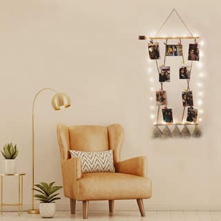Khush Its Amazing Wooden Hanging Cross 2 Stick Pine Photo Display Picture Organizer with Wood Clips LED Light view 2