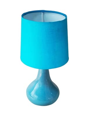 Modern Small Ceramic LED Table Lamp, Classic Bedside Desk Lamp For Living Room Bedroom, Farmhouse Nightstand Lamps With Fabric Shade (Blue)