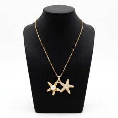 Starfish & Pearl Duo Pendant Necklace | Gold-Tone Anti-Tarnish Imitation Jewellery