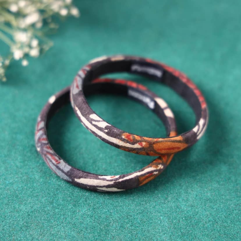 Multicolor Handpainted Kalamkari Bangle Set of 2 view 2