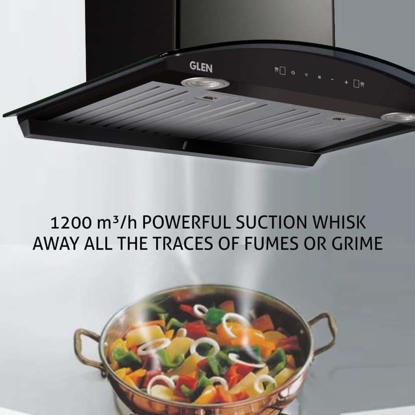 Auto Clean Curved Glass Kitchen Chimney, Baffle Filters, Motion Sensor 1200 m3/h 60cm - Black (6066 MS AC BL) view 2