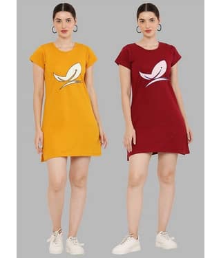PREEGO - Multi Color Cotton Blend Women's Nightwear Night T-Shirt ( Pack of 2 )