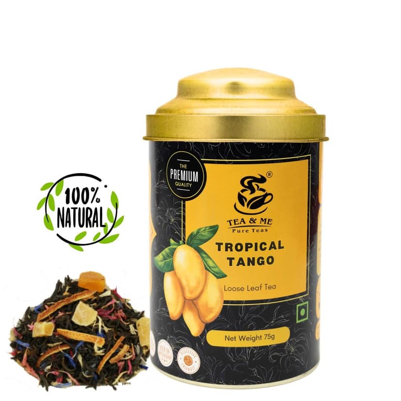 Tea & Me Mango Black Loose Leaf Tea | Natural Flavour Mango, Pineapple, Passionfruit with Whole Leaf Tea | 100% Natural Ingredient | Iced Tea and Hot Tea view 2