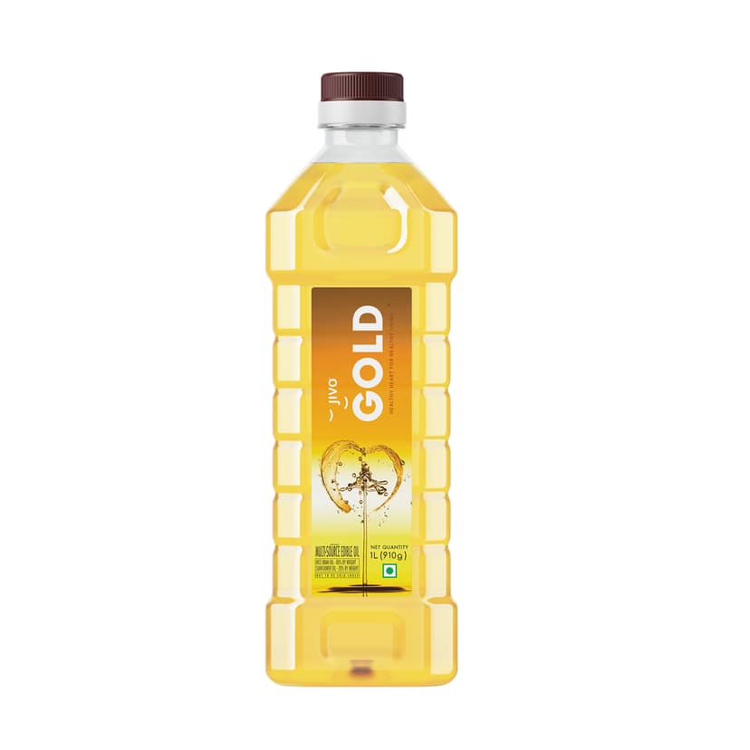 Jivo Gold Refined Oil|Blend of Rice Bran oil & Sunflower oil|Cooking oil|Pro Healthy Lifestyle Edible Oil - 1 litre