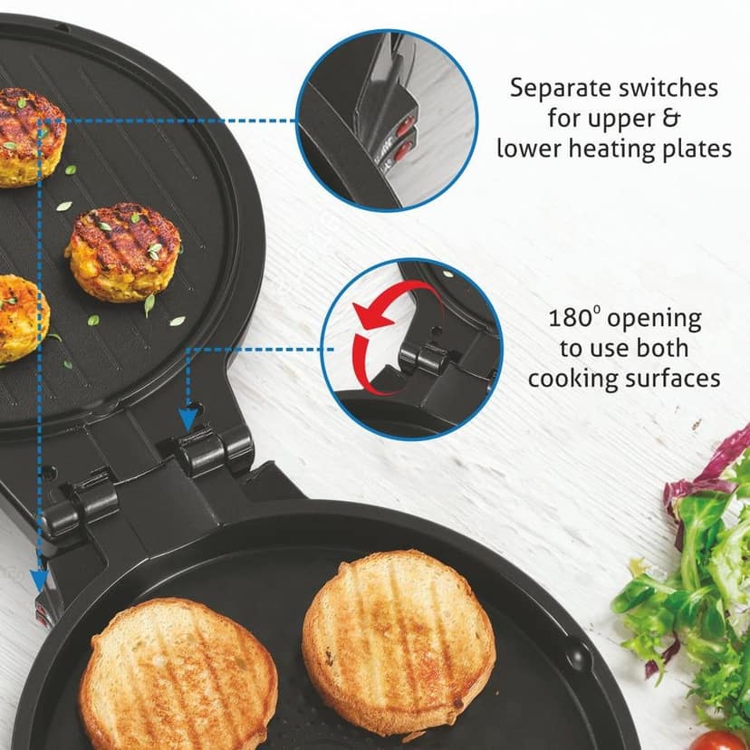 Electric Pizza Grill and Crepe Maker with 180-Degree Opening, Non-Stick Coating, 1200w - Silver (3033 PG) view 2