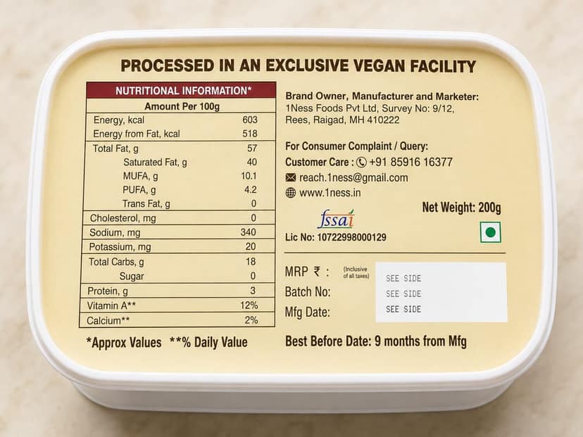 1Ness Nutter Plant Based Salted Butter Alternative | Vegan Dairy Free Butter Spread for Toast, Paratha, Cooking & Baking | Lactose Free, Cholesterol Free & Palm Oil Free 200g view 2