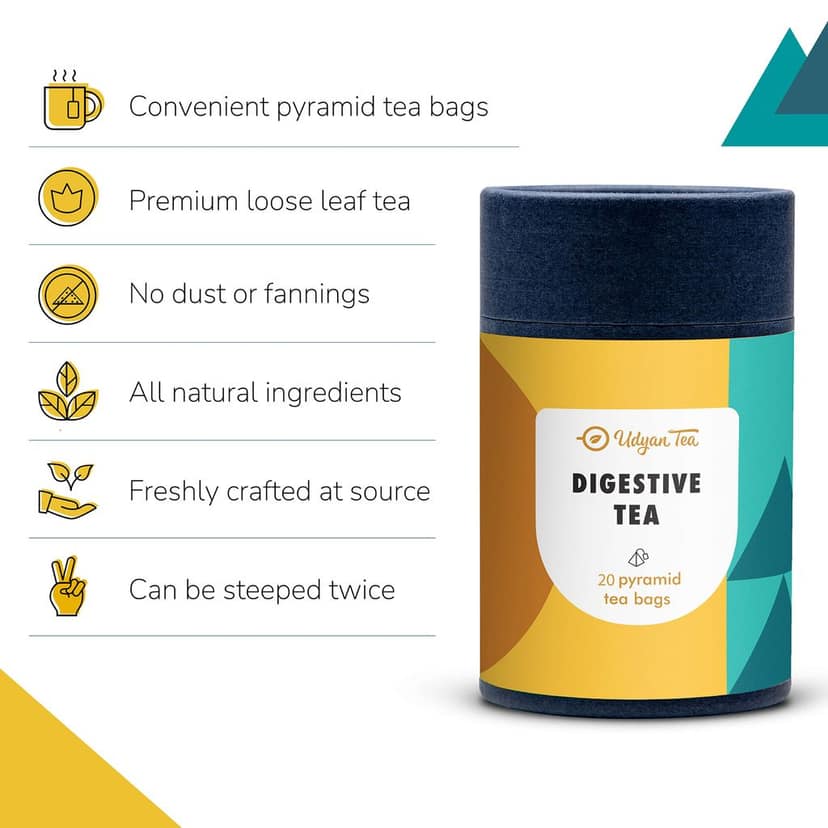 Udyan Tea Digestive Tea, 20 Pyramid Tea Bags | 100% Natural, Whole Leaf Herbal Green Tea for Digestion view 2