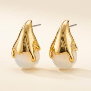 Golden Drip Teardrop Earrings - White/Pearl | Gold-Tone Anti-Tarnish Imitation Jewellery