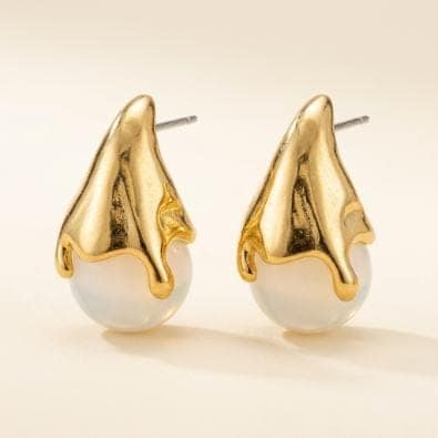 Golden Drip Teardrop Earrings - White/Pearl | Gold-Tone Anti-Tarnish Imitation Jewellery