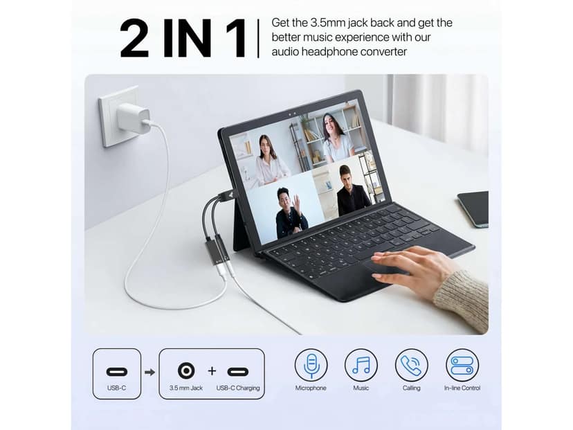 Dr Vaku ProCoder 2-in-1 Type-C to 3.5mm Jack + USB-C Charging & Digital Audio 24-bit DAC Adapter, 3.5mm Connector Aux Cable for Headphones & Earphones, Compatible with Samsung, OnePlus, iPhone & Other Phones - Black view 2