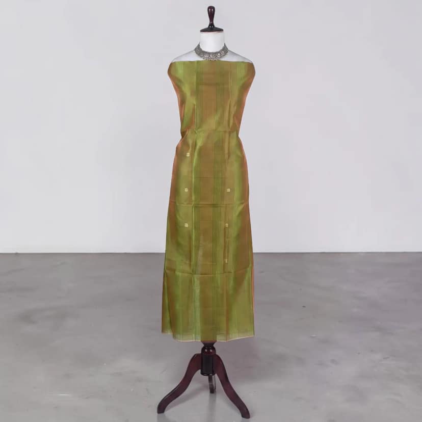 Mangalgiri Silk Cotton Dress Material with Floral Embroidery, Green