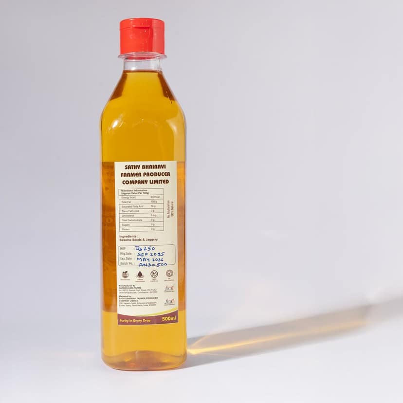 SATHY BHAIRAVI Cold Pressed Sesame Oil - 500ml Pure & Natural Gingelly Oil view 2