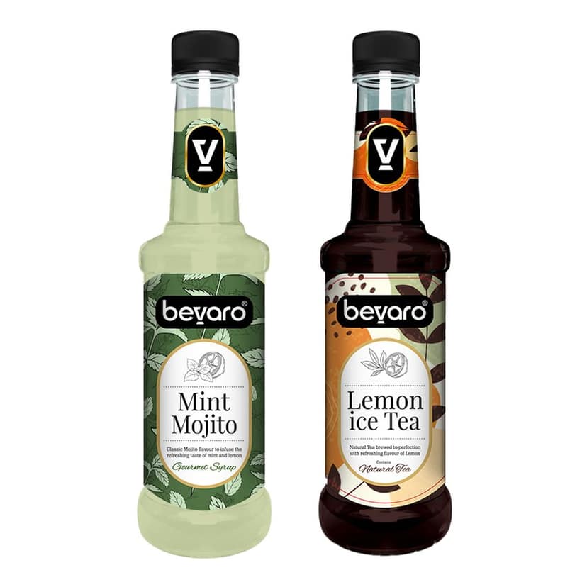 BEVARO Lemon Ice Tea Syrup and Mint Mojito Syrup Combo, 300ml each Lemon Ice Tea + Mint Mojito (600 ml, Pack of 2)