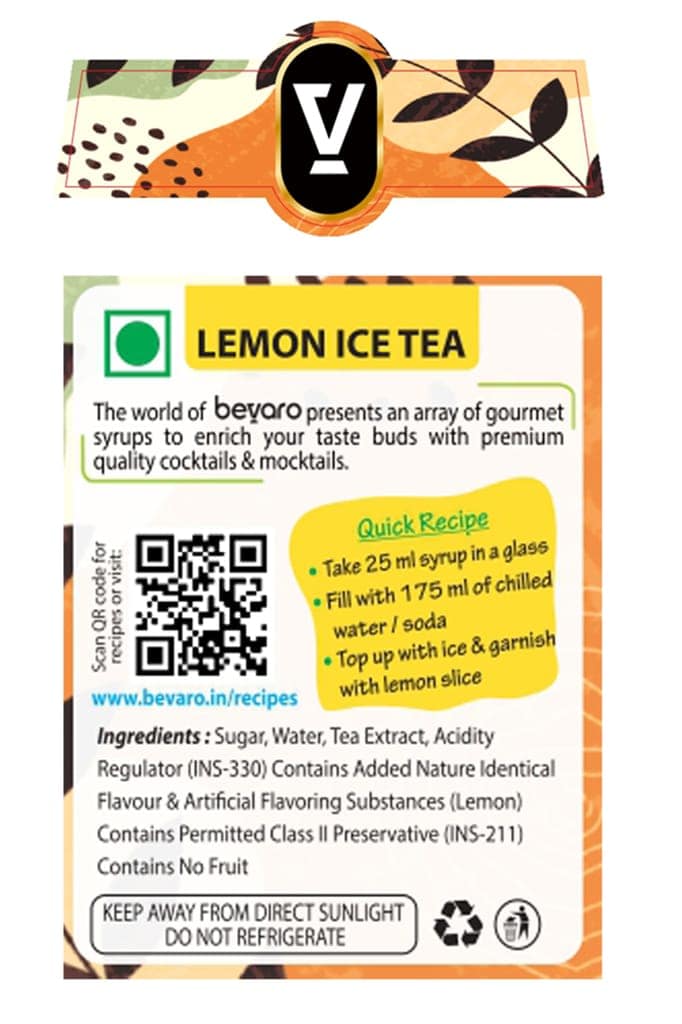 BEVARO Lemon Ice Tea Syrup and Mint Mojito Syrup Combo, 300ml each Lemon Ice Tea + Mint Mojito (600 ml, Pack of 2) view 2
