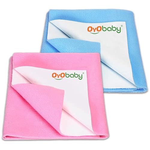 OYO BABY Extra Absorbent Waterproof Baby Dry Sheet Large Size (140x100cm) Pack of 2 Quick Dry Sheet for Bed Protector, Soft & Breathable Pink + Blue OYO BABY Extra Absorbent Waterproof Baby Dry Sheet Large Size (140x100cm) Pack of 2 Quick Dry Sheet for B view 2