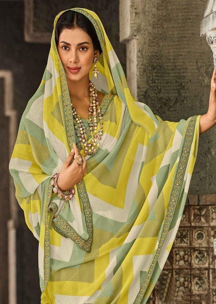 Multicolor Color Half Georgette Half Satin Printed Saree With Fancy Border And Fancy Blouse Piece view 2