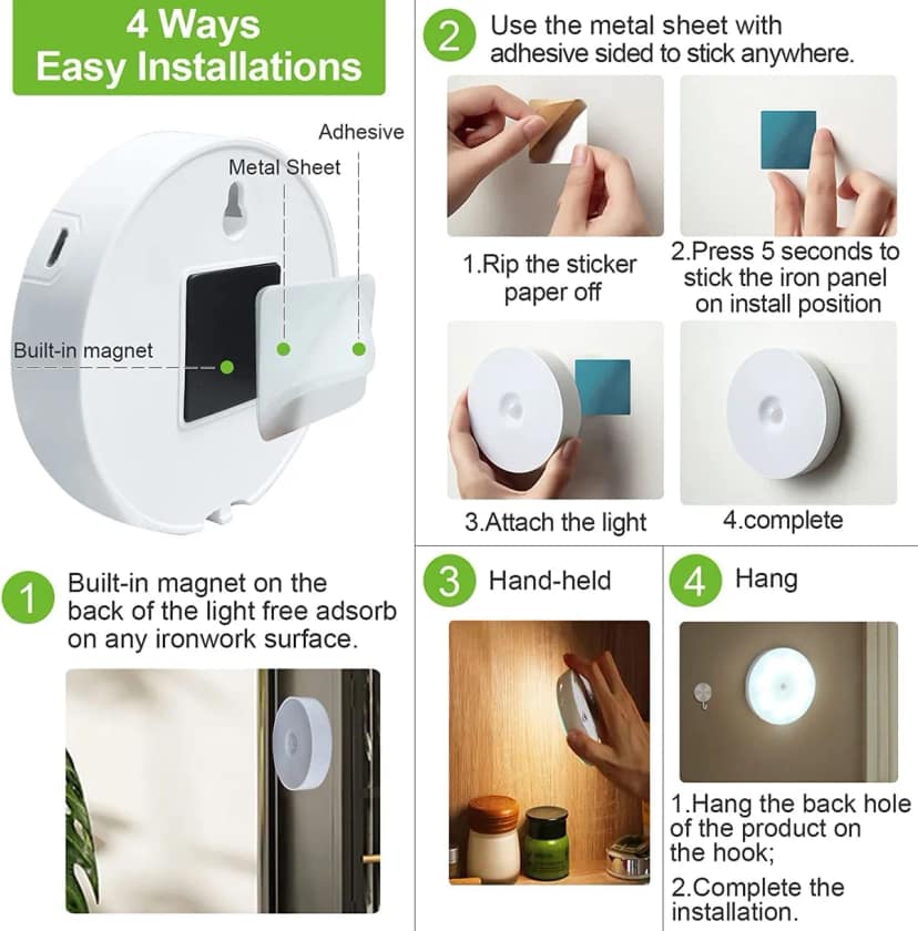 Pulseaura White Wireless USB Rechargeable Motion Sensor Lights (2 Pack) view 2