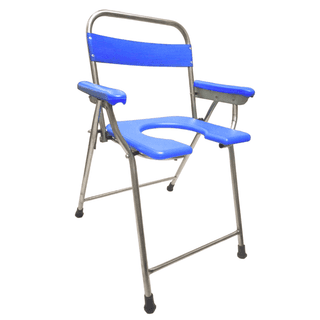 Stainless Steel Commode Chair Blue | Portable Hiking - Camping Toilet Chair