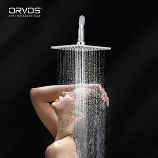 Orvos Overhead Shower, Elegant square design, with touch clean nozzles, Hiqh quality Stainless Steel, with salt tested chrome plating, 6x6 inches, for high end luxury bathrooms
