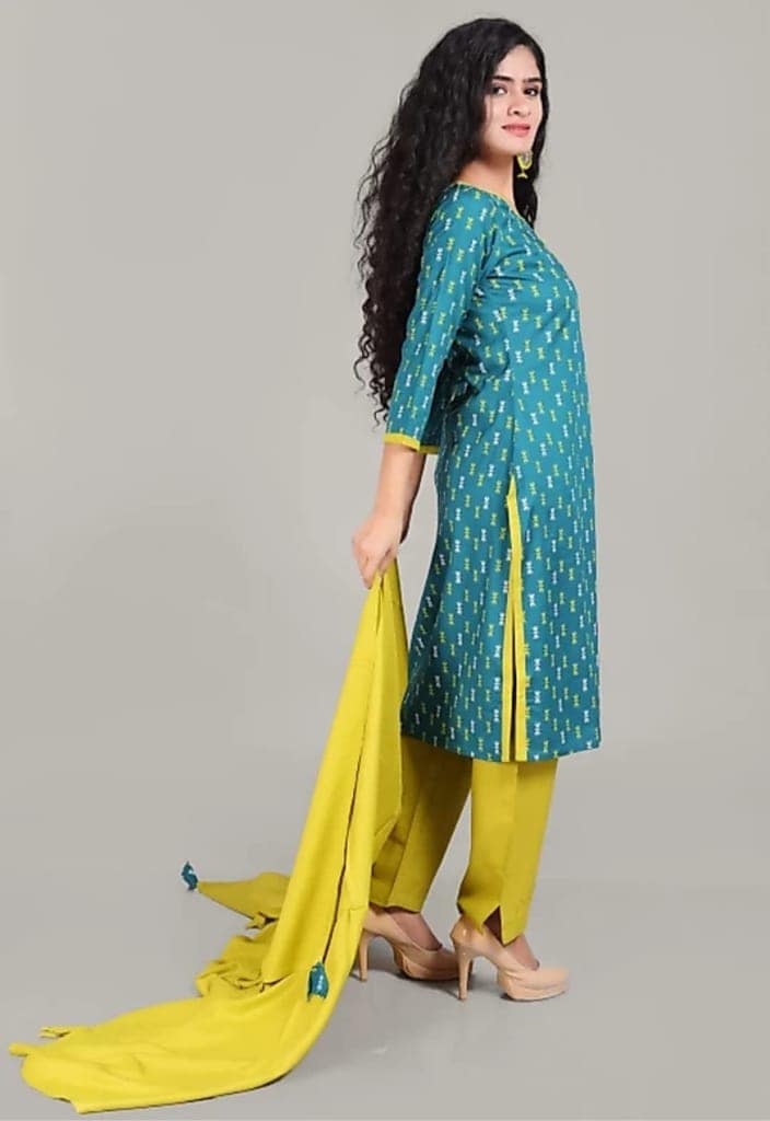 ATTIRIS Women's Rayon Printed Straight Round Neck 3/4th Sleeve Kurta Set with Dupatta, Green view 2