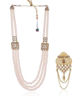 Dulha groom sherwani Necklace/Moti Mala for Men for wedding | Groom Mala and Brooch Set