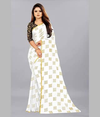 Rhey Chiffon Printed Saree With Unstitched Blouse Piece ( Rama )