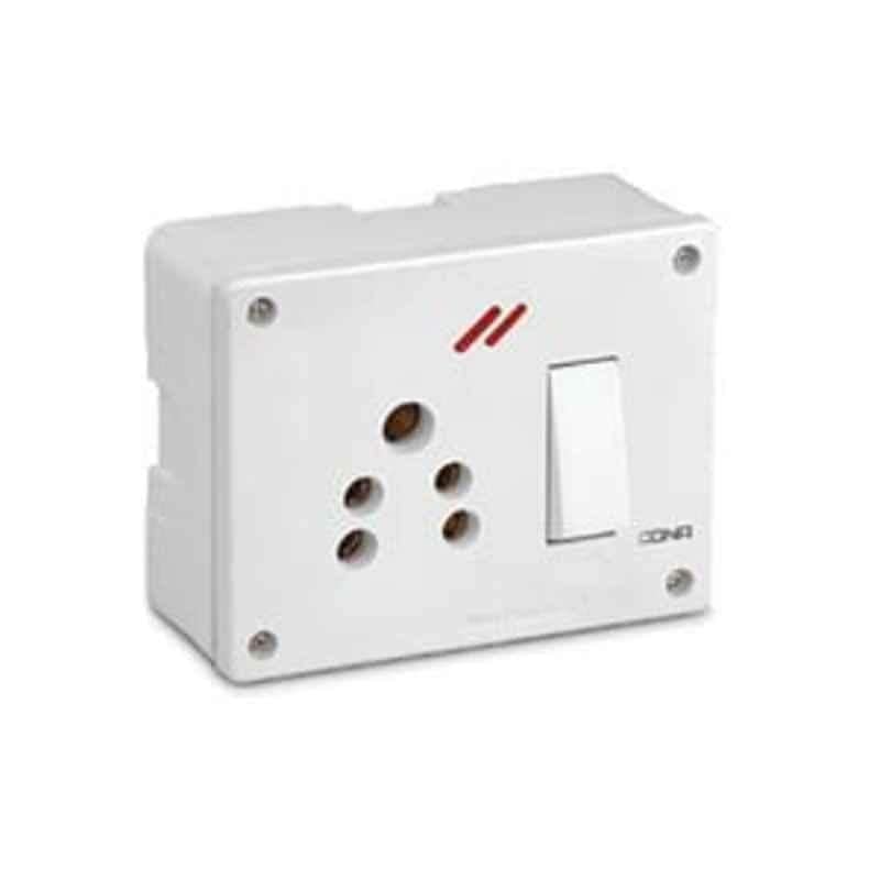 Cona 2216 Super Gold 6A 4 In 1 White Universal Switch Socket Combined with Box pack of 5