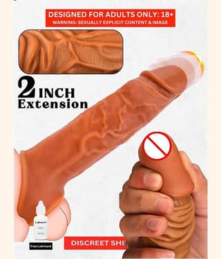 2 Inch Instant Size Increase Dragon Condom | Indian Skin Color | Best Silicon Material | Double Hole Comfort | Penis Sleeve For Men By Naughty Nights + Free Kaamraj Lubricant