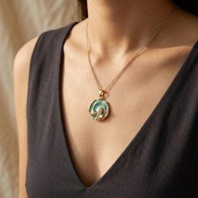 Teal Enamel Pearl Flower Pendant Necklace | Gold-Tone Anti-Tarnish Imitation Jewellery view 2