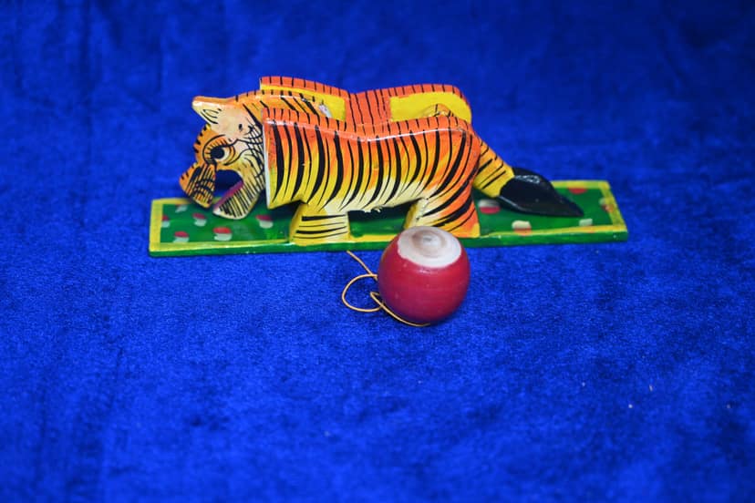 Icrafts Handmade Wooden Yellow Tiger Traditional Wooden Toy Single Piece view 2