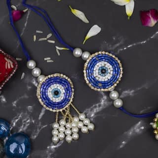 Craftlayout Blue Evil Eye Hand Premium Rakhi For Brother and Bhabhi