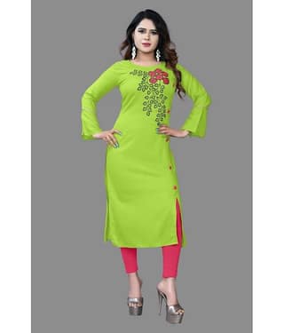 haya fashion - Lime Green Rayon Women's Straight Kurti ( Pack of 1 )