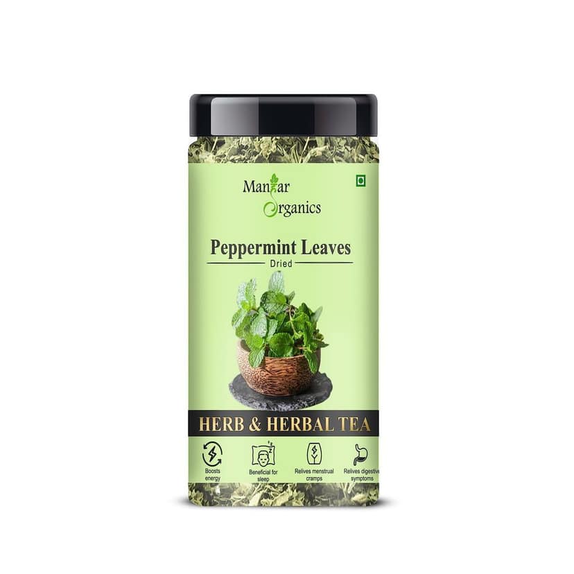ManHar Organics Dried Peppermint Leaves Jar 45gm| Refreshing Herbal Tea & Culinary Use | 100% Natural & Edible | No Preservatives or Additives